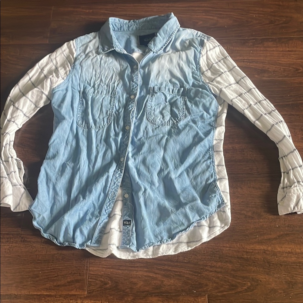 Rails blue and White Button Down Shirt with Contrasting Sleeves size large